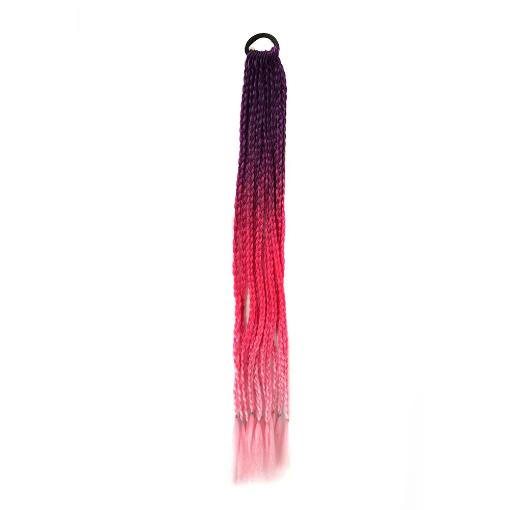 24inch Rubber Band Crochet Mixed Box Braids Plaited Ponytail Synthetic Gradient Dirty Braided Ponytail Hair Extensions for Kids
