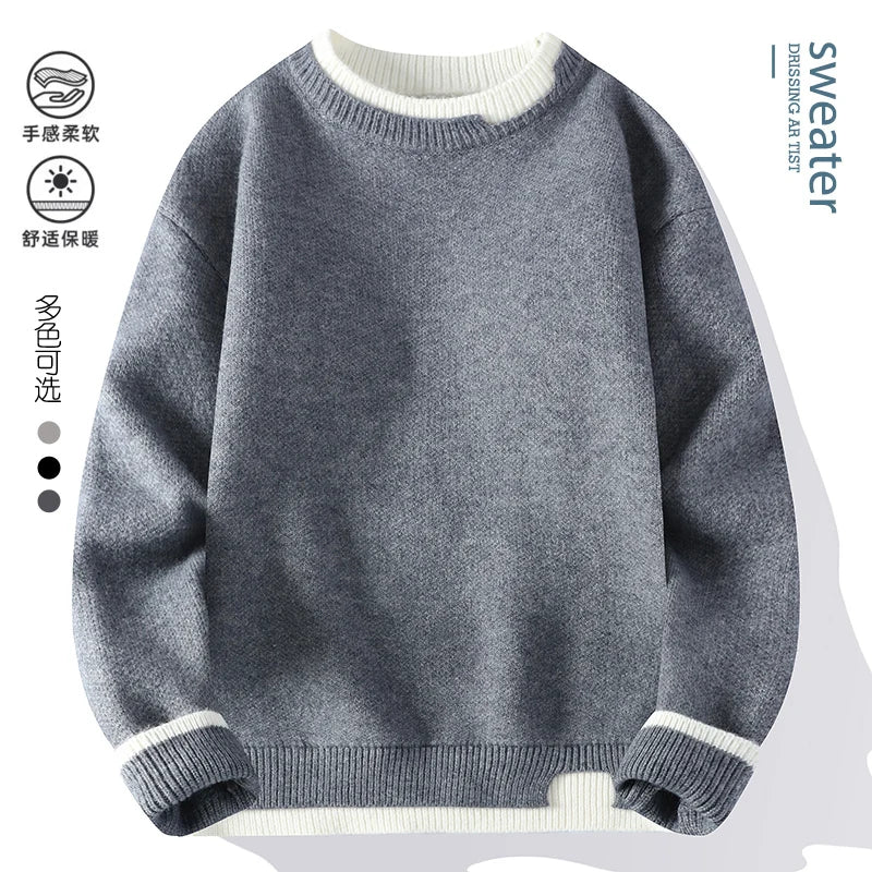 men round neck Solid color knitwear Men's High-Quality Fashion Trend Sweater Autumn/Winter Men Casual Comfortable Warm Sweaters