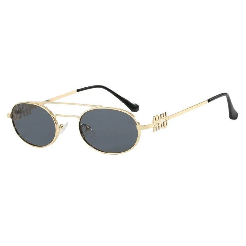 1PC Fashionable Metallic Double Beam Elliptical Sunglasses for Women New Versatile and Personalized Sunglasses for Spicy Girls
