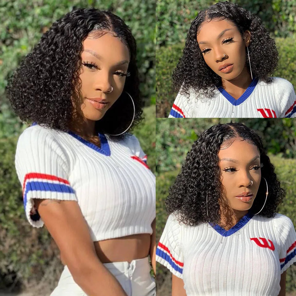 Glueless Wig Kinky Curly Lace Front Human Hair Wigs Ready To Wear And Go Wet and Wavy Wigs Water Wave Human Hair Wig For Women