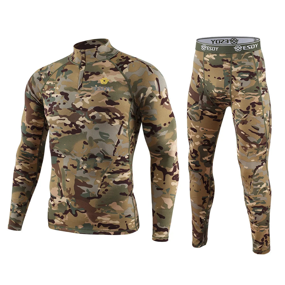 New Outdoor Sports Underwear Camo Training Long-Seeved Tops + Pants Suit Fitness Camping Army Hiking Hunting Underwear Clothes