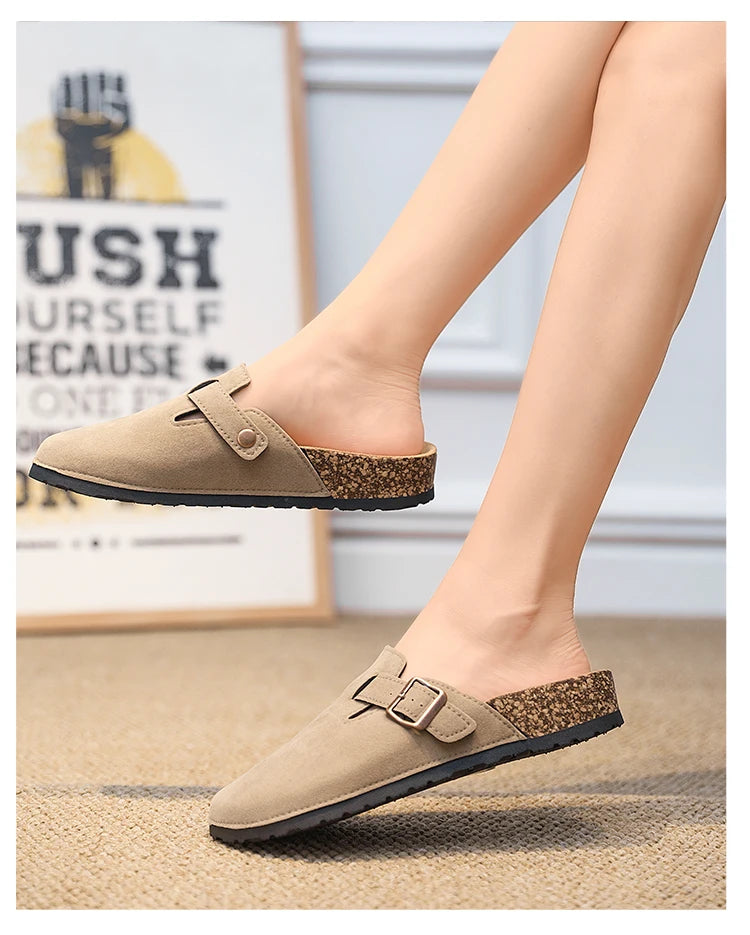 Plus Size 47 Men Half Shoes Casual Loafers Cork Clogs Slippers Fashion Suede Slip-on Flat Sandals soft-Soled Casual Sandals