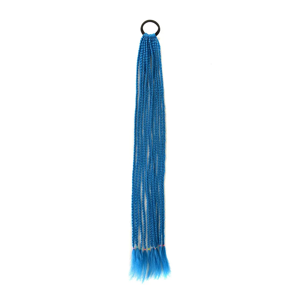 24inch Rubber Band Crochet Mixed Box Braids Plaited Ponytail Synthetic Gradient Dirty Braided Ponytail Hair Extensions for Kids