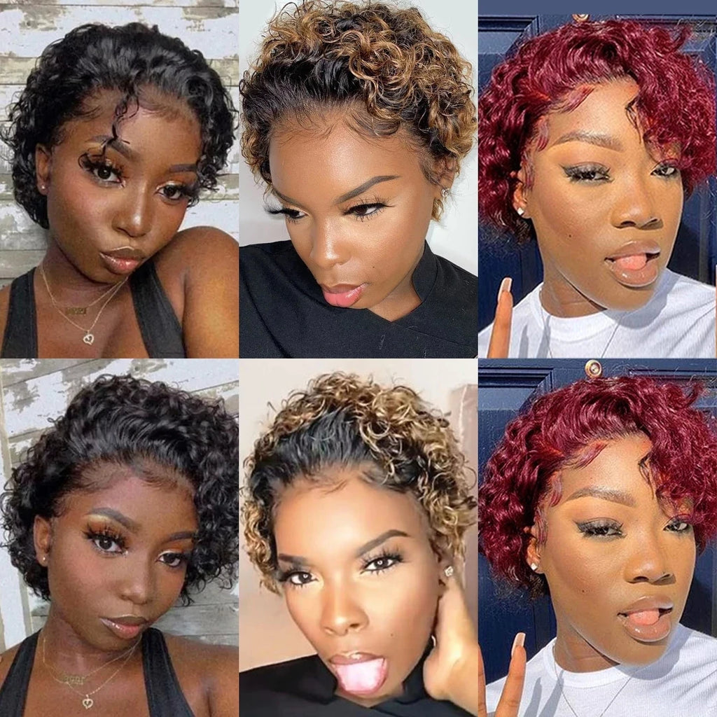 Short Pixie Cut Wigs Brazilian Human Hair Curly Wigs Cheap 13X1 Transparent Lace Wig Preplucked Hairline Wigs For Black Women