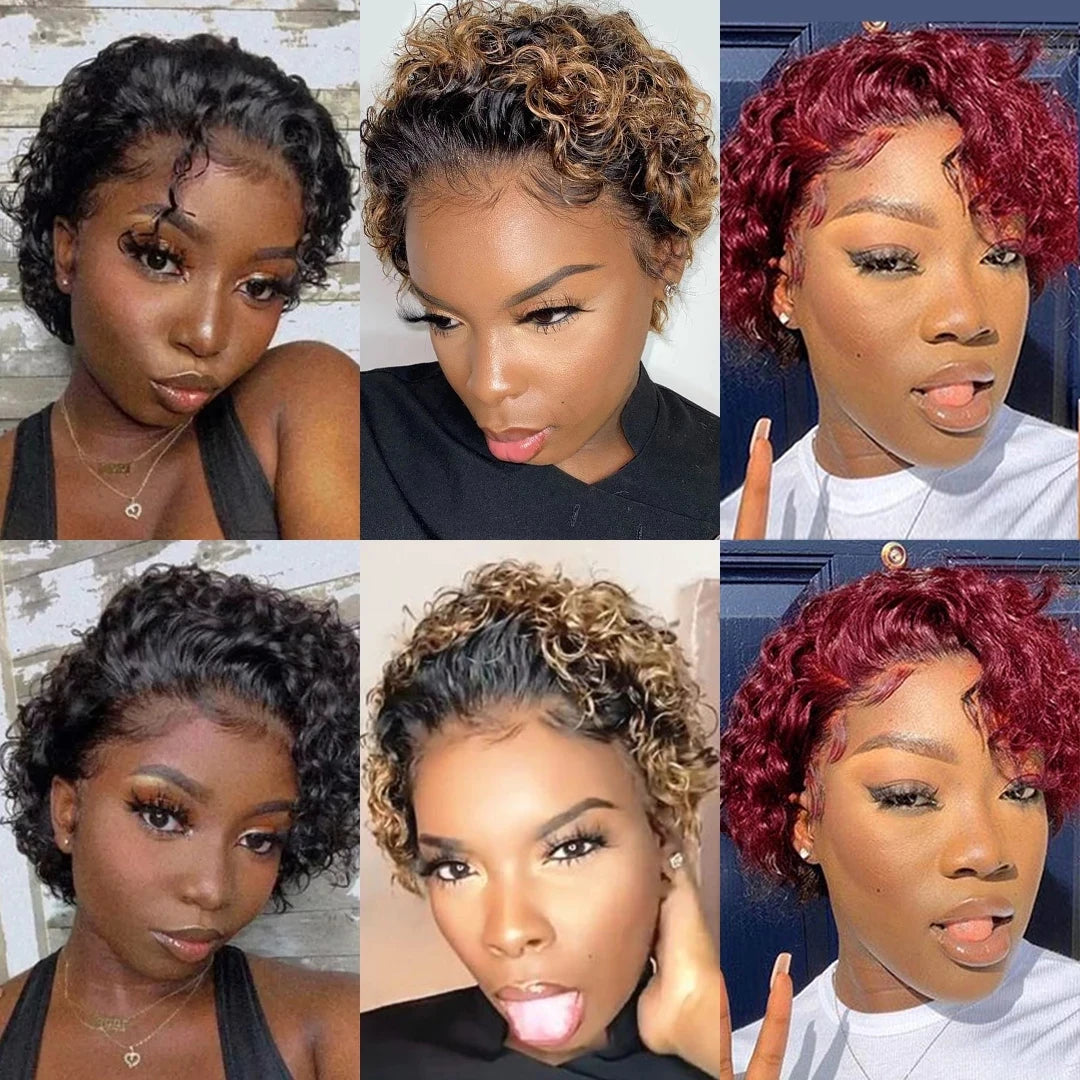 Short Pixie Cut Wigs Brazilian Human Hair Curly Wigs Cheap 13X1 Transparent Lace Wig Preplucked Hairline Wigs For Black Women