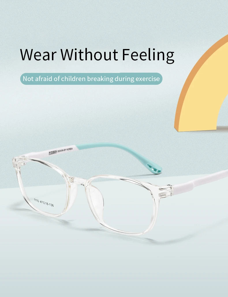 Xbora TR90 Frames for Boys and Girls, Myopia Prescription Glasses, Flexible Frames, Vintage, Square Optical Eyeglasses Kids 1110
