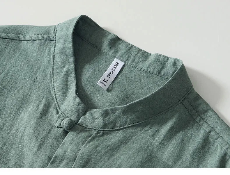 Summer New Casual Short Sleeve Shirts for Men Slim 100% Linen Streetwear Solid Color Men Clothing BL994