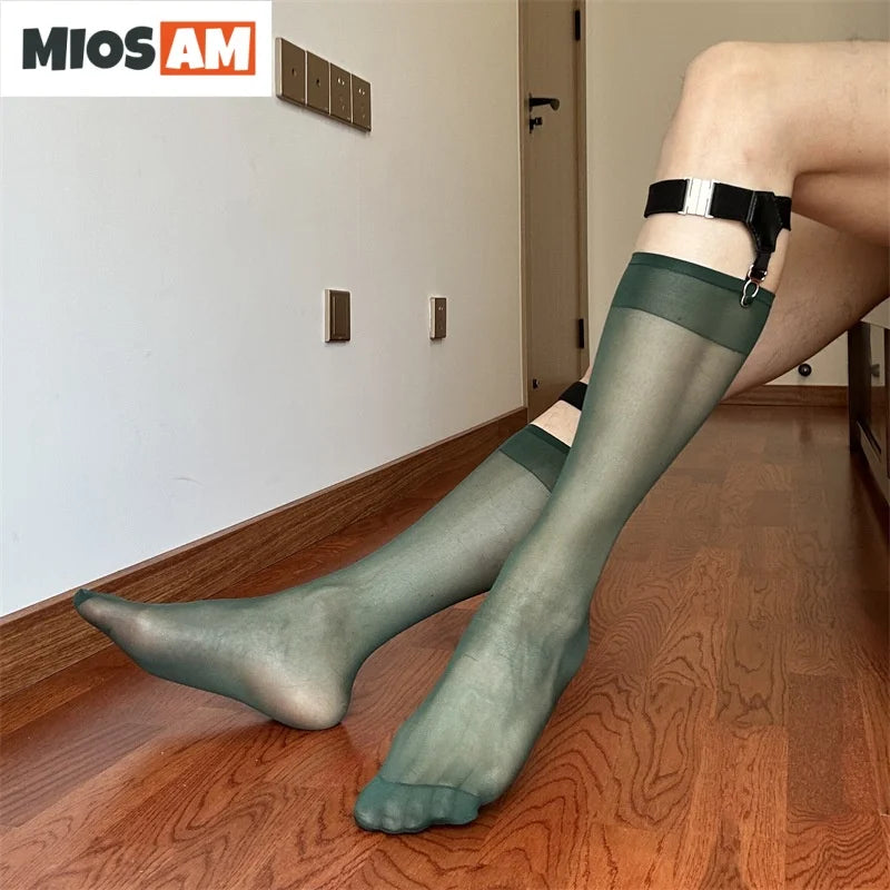 Miosam good quality men's ultra-thin sheer sexy nylon dress socks high stretch breathable deodorant wide cuff gentlemen socks