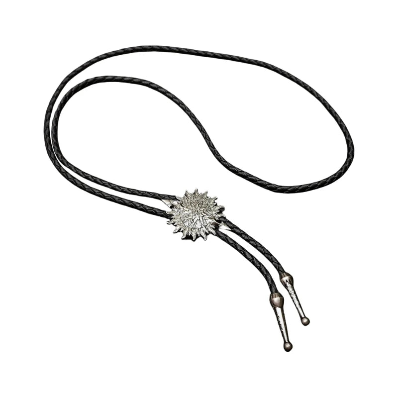 Unisex Metal Pendant Bolo Tie Western Leather Cord Adjustable Necktie Necklace