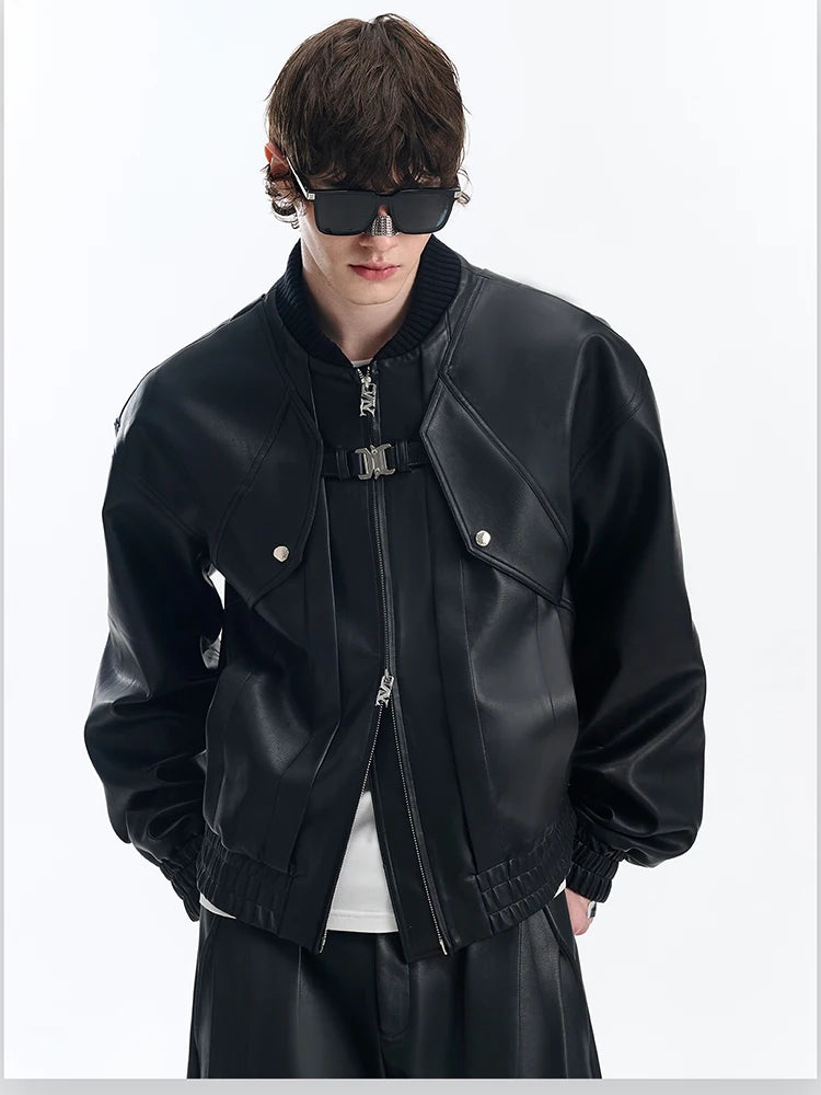Mauroicardi Spring Autumn Cool Handsome Pu Leather Bomerb Jacket Men Zipper Runway European Fashion Luxury Designer Clothes 2025
