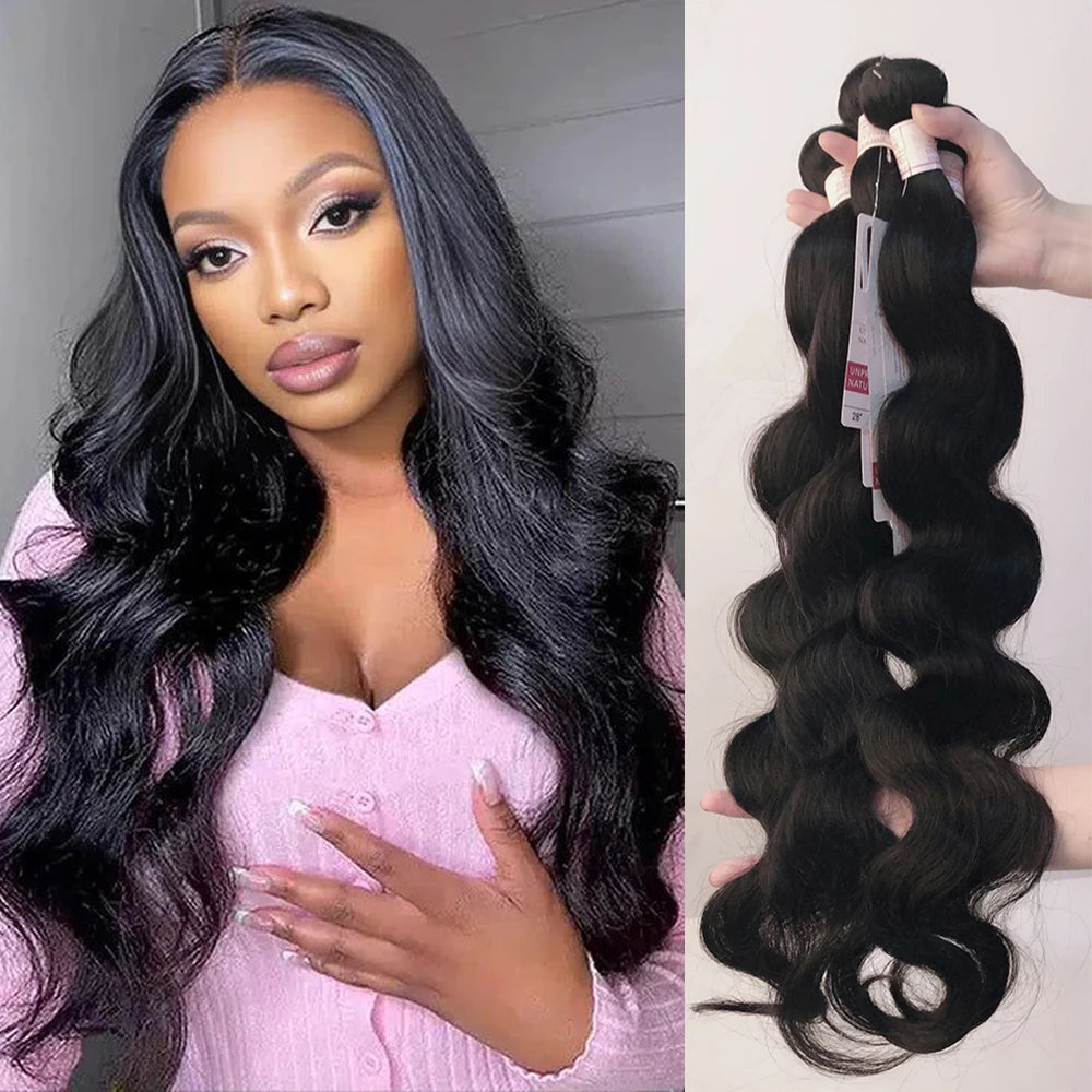 Body Wave Bundles 10-30 Inch Human Hair Extensions 100% Natural Body Wave Human Hair Weave Bundle 50g/Pcs Natural Black