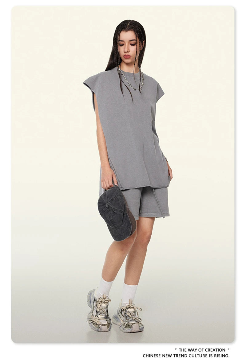 ZODF Vintage 2024 Washed 270gsm Cotton Tank Tops For Men Unisex Summer Relax Fit Slit Sleeveless Vest Streetwears HY0777