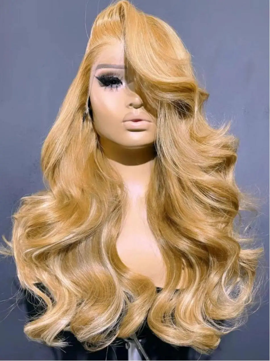 30 36inch 27 Honey Blonde Body Wave Wig Human Hair 13x6 Transparent HD Lace Frontal Wig For Women 250 Density Brazilian Wigs