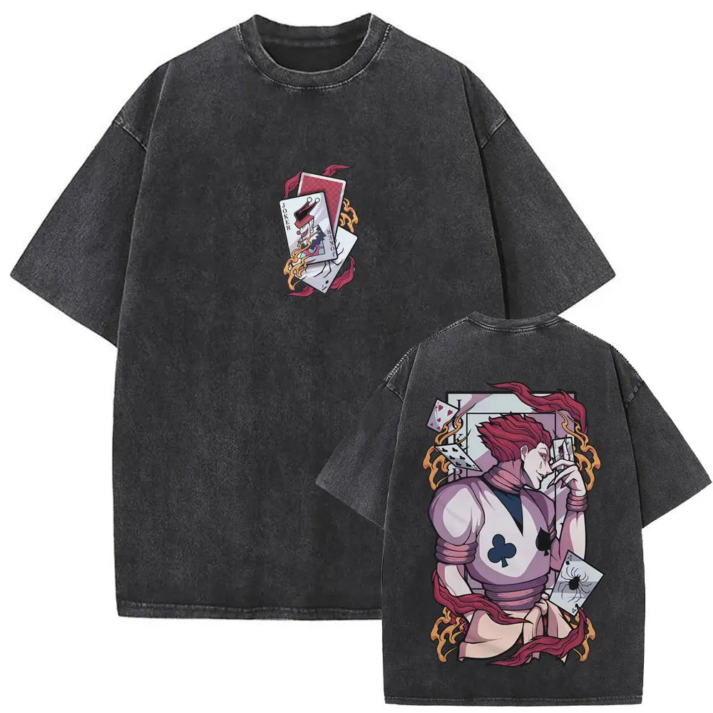Washed Vintage Anime Hunter X Hunter T-shirt Killua Zoldyck Graphic T Shirt Men Women Clothing Casual Oversized Crewneck Tshirt