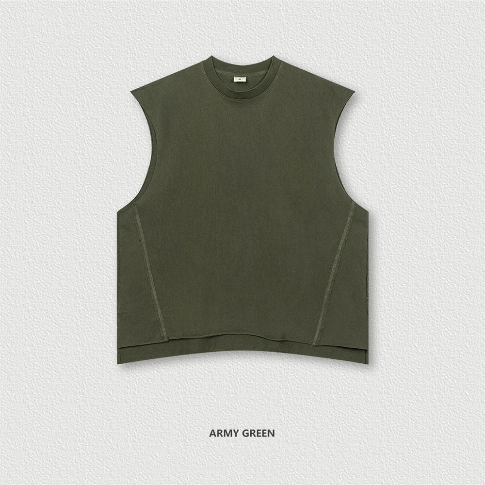 ZODF Vintage 2024 Washed 270gsm Cotton Tank Tops For Men Unisex Summer Relax Fit Slit Sleeveless Vest Streetwears HY0777
