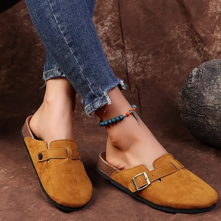 2026 Fashion Women Casual Faux Suede Slippers Wedges Heel Cork Mules Platform Clog Non Slip Sole Buckle Outdoor Home Shoes35--44