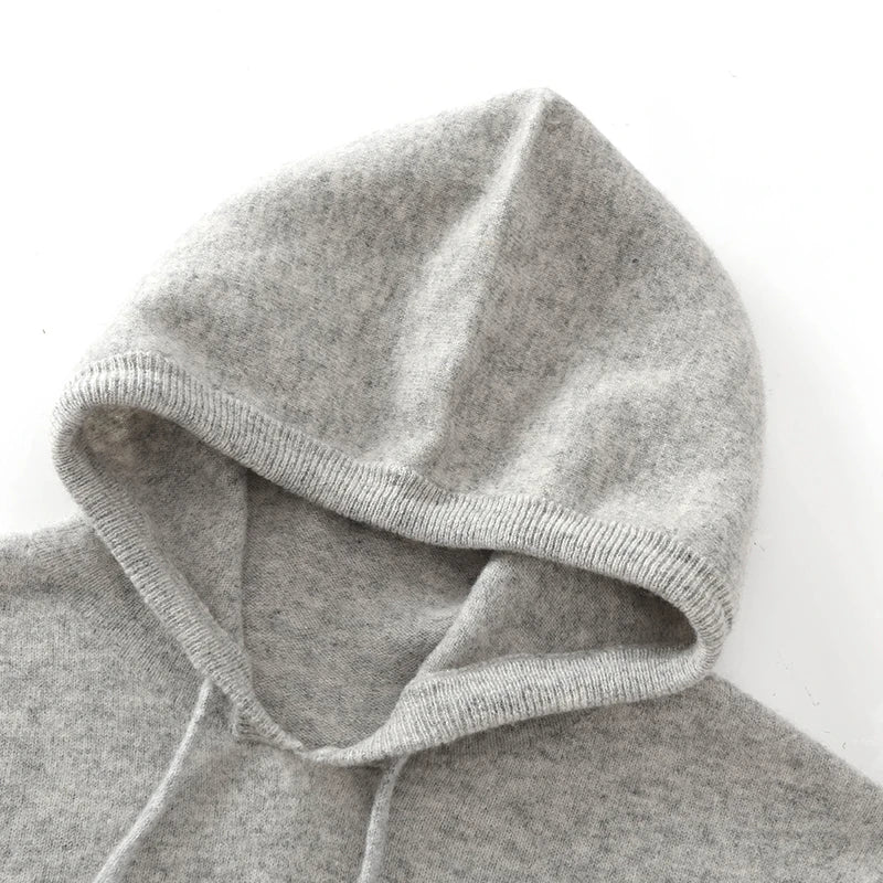 Men's Autumn Winter 100% Merino Wool Sweater Hooded Collar Knitted Pullover Cashmere Sweatshirt Casual Large Tops Long Sleeved