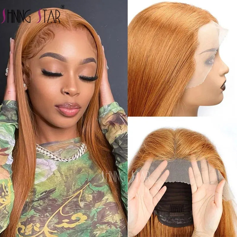 Body Wave 13X4 Lace Frontal Wig Colored Ginger Blonde Hd Transparent 30 32" Brazilian Lace Front Human Hair Wig For Black Women