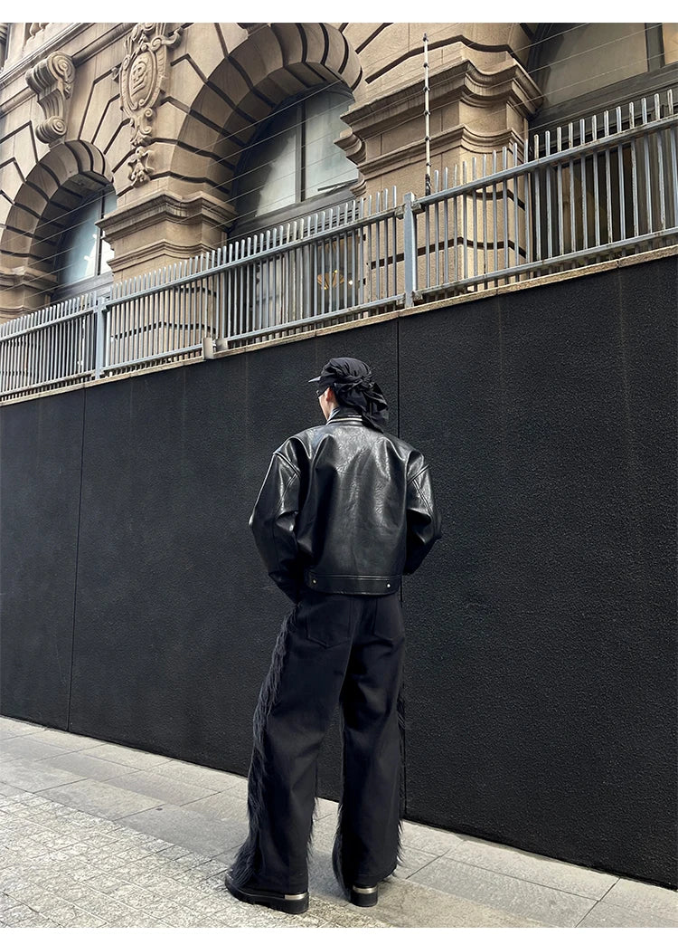Mauroicardi Autumn Winter Long Black Thick Warm Hairy Shaggy Faux Fur Wide Leg Pants for Mens Luxury Designer Clothes Streetwear