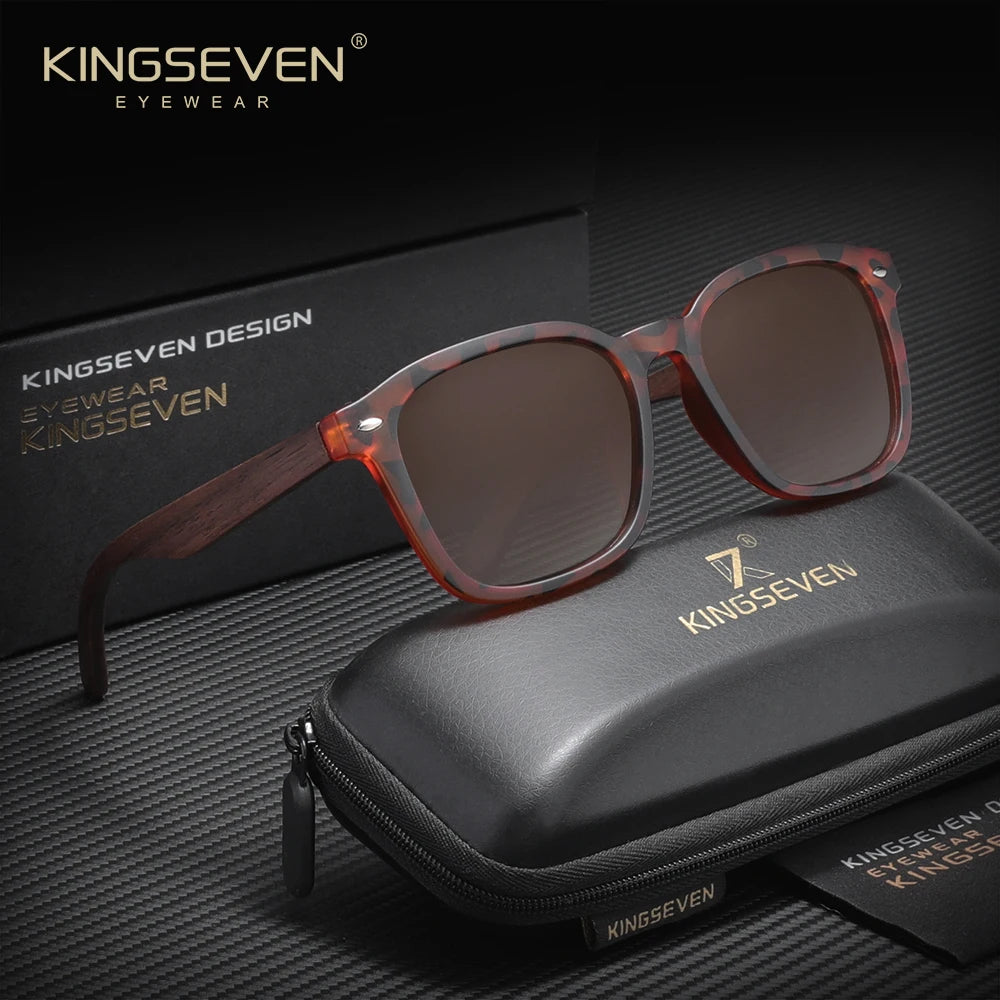 KINGSEVEN Vintage Classical Sunglasses Men Women Square Large Frame UV400 Polarized Wooden Glasses Fashion Driving Eyewear