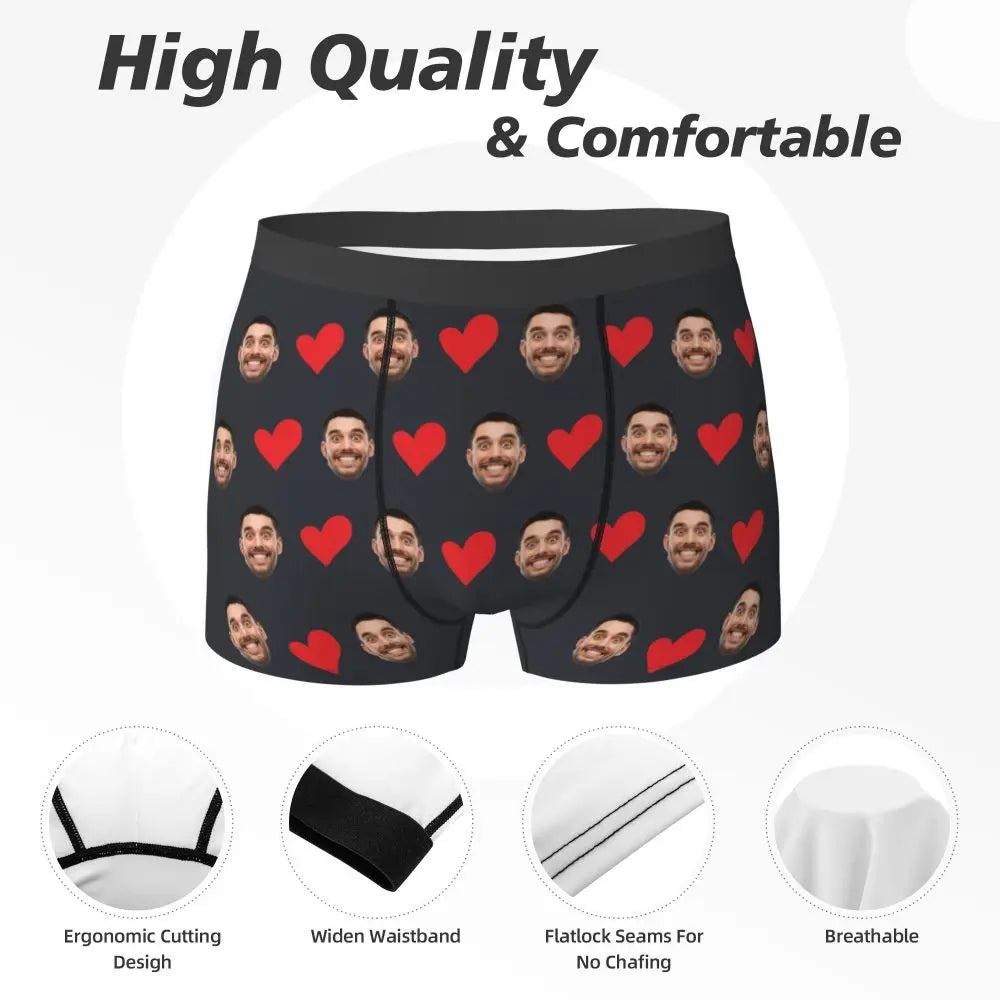 Personalized Face Photo Underwear - Custom Heart Boxer Briefs - Custom Men Briefs - Gift For Husband - Anniversary Gift for Dad
