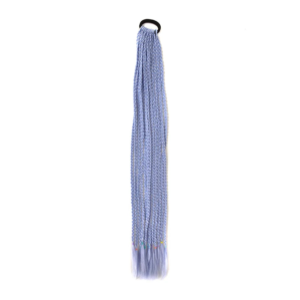 24inch Rubber Band Crochet Mixed Box Braids Plaited Ponytail Synthetic Gradient Dirty Braided Ponytail Hair Extensions for Kids