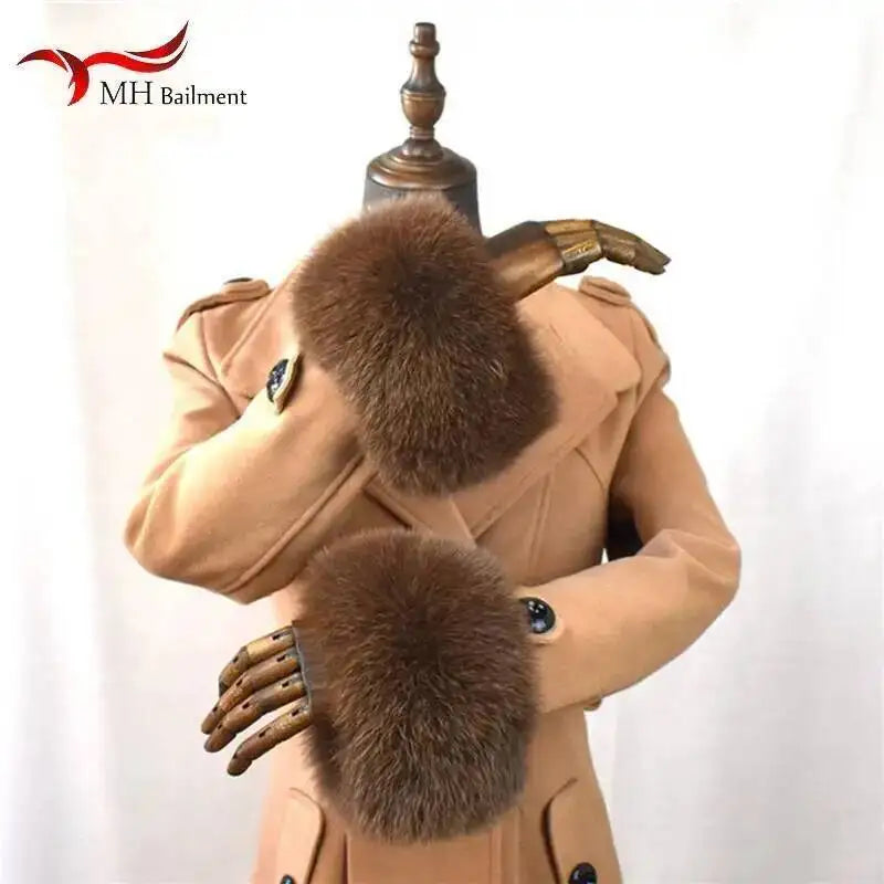 100% Real Fox Fur Cuffs Winter Natural Warm Oversized Arm Warmmer Wristband High Quality Coat Jacket Sleeve Fashion Luxury Cuffs