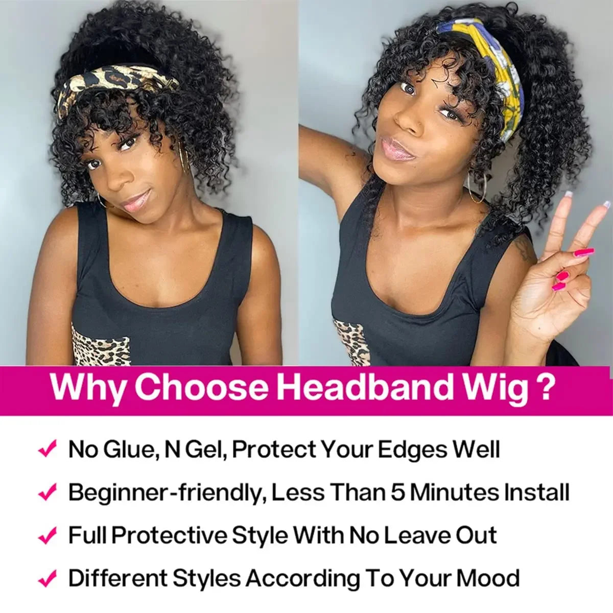 Afro Kinky Curly Headband Wigs Remy Human Hair Wig Glueless Headband Afro Kinky Curly Wig For Black Women 180 Density