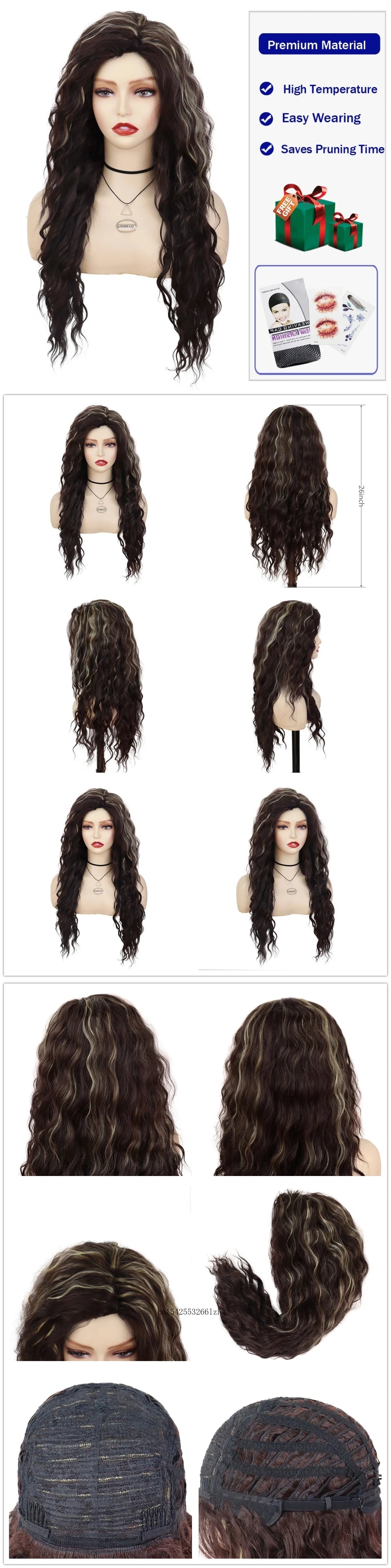 GNIMEGIL Synthetic Grey Hair Long Water Wave Wigs for Women Natural Fluffy Curly Wave Wig Cosplay Halloween Party Heat Resistant