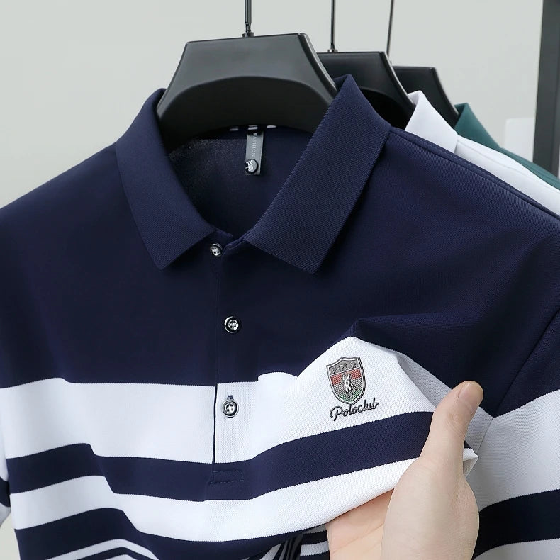 Light luxury fashion striped short sleeve polo shirt high-end brand embroidery summer breathable Paul T-shirt casual men's wear