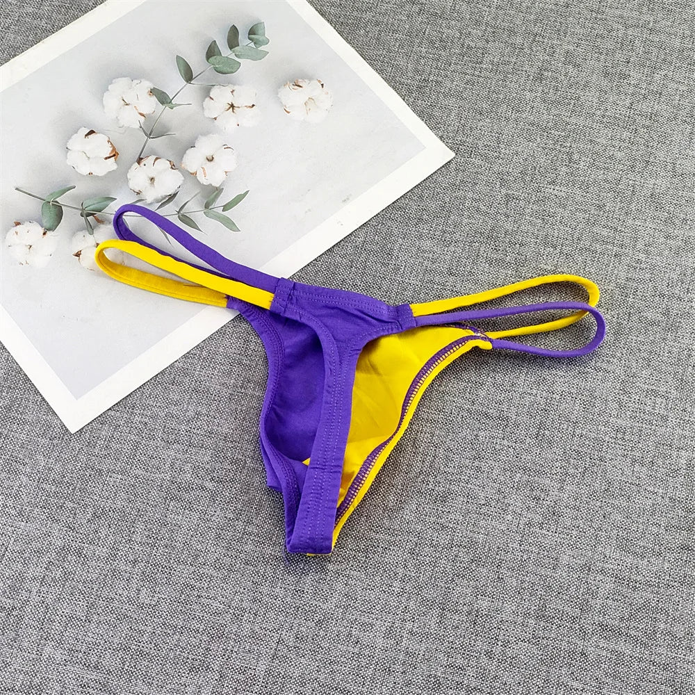 Double Strap Pure Cotton Thong Men T-back Underwear Patchwork Color Sports Seamless Male G-string Plus Size