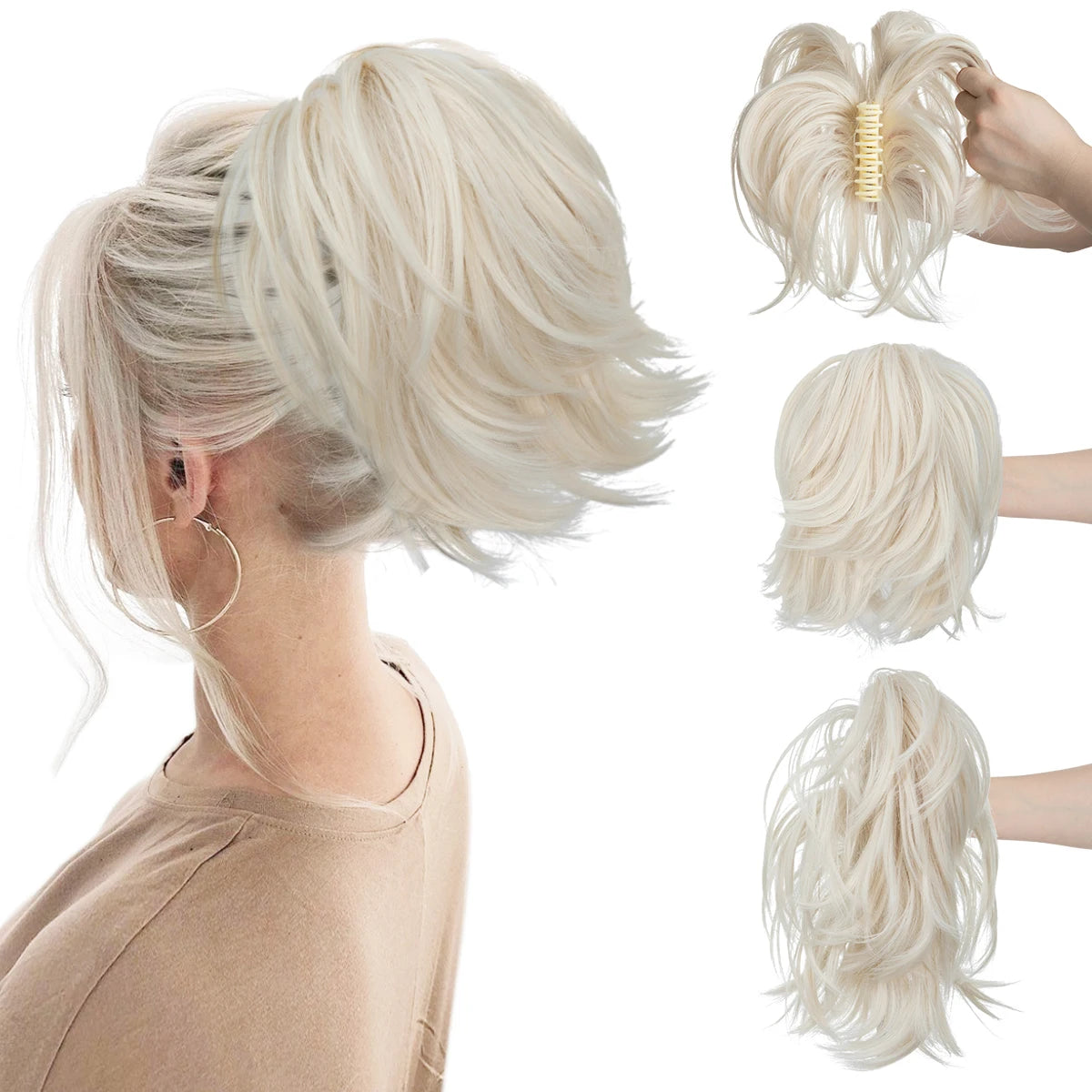 SARLA Synthetic Diy Claw Clip In Ponytail Extension Hairpiece Hair Bun Fake Blonde Hair False Pigtail for Women