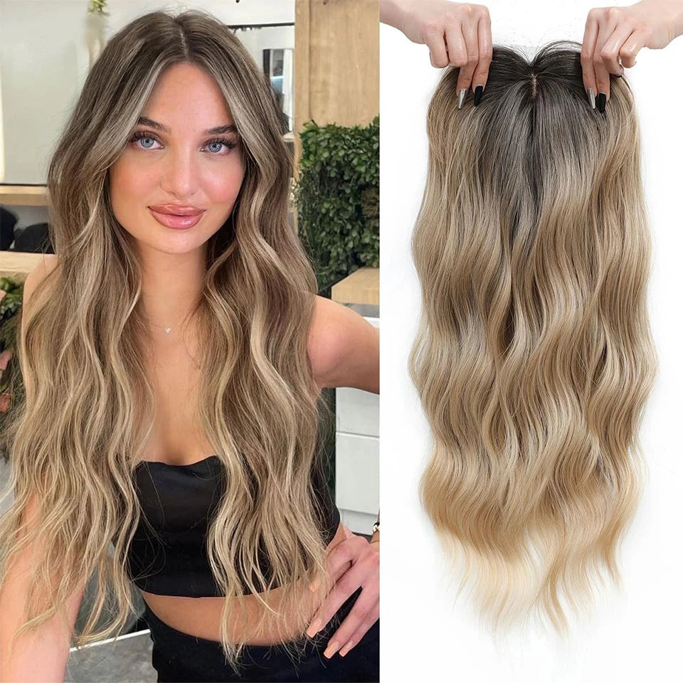 Synthetic Topper Clip In Hair Extensions with Bangs for Women Increase The Amount Of Hair On The Top Of The Head Cover The White