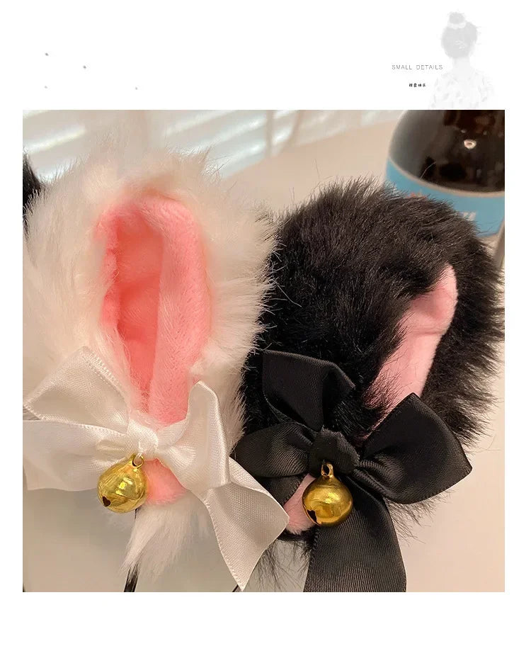 1/2PCS Plush Cat Ears Headband with Jingle Bells - Soft, Furry Cosplay Accessory for Halloween, Anime Parties & Photo Shoots.