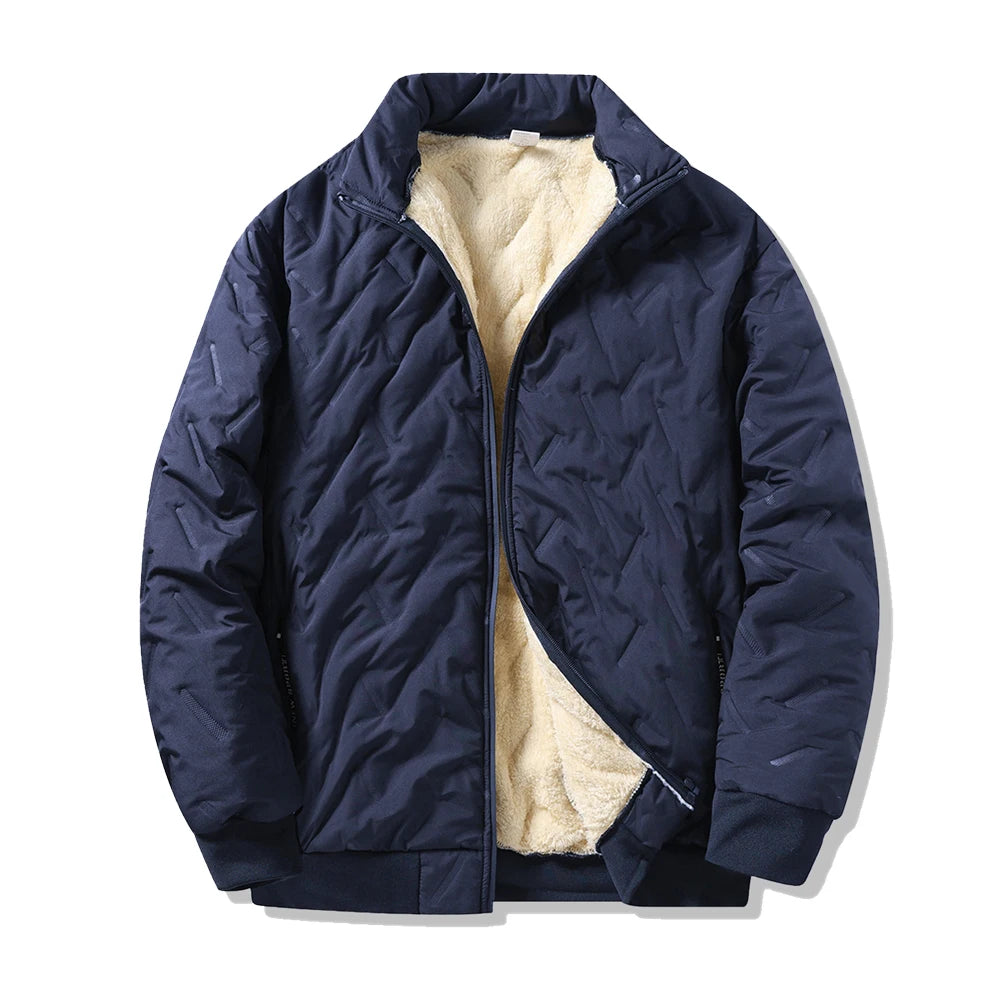 Winter Men's Zipper Stand Collar Jacket Male Casual Warm Thickened Fleece Lined Jacket Coat Streetwear Men Windproof Warm Coat
