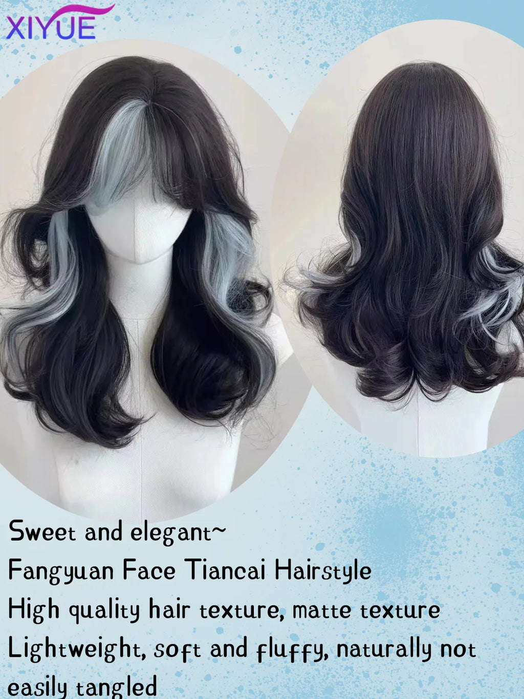 XIYUE Synthetic Lolita Long Anime Curly Wigs Hair Black Pick Blue Cosplay Wig Heat-Resisting Fiber Hair Wigs For Women