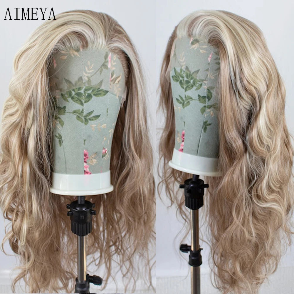 AIMEYA Water Wave Synthetic Lace Wig Natural Looking Lace Front Wigs for Women Free Part Cosplay Party Wig Heat Resistant Wigs