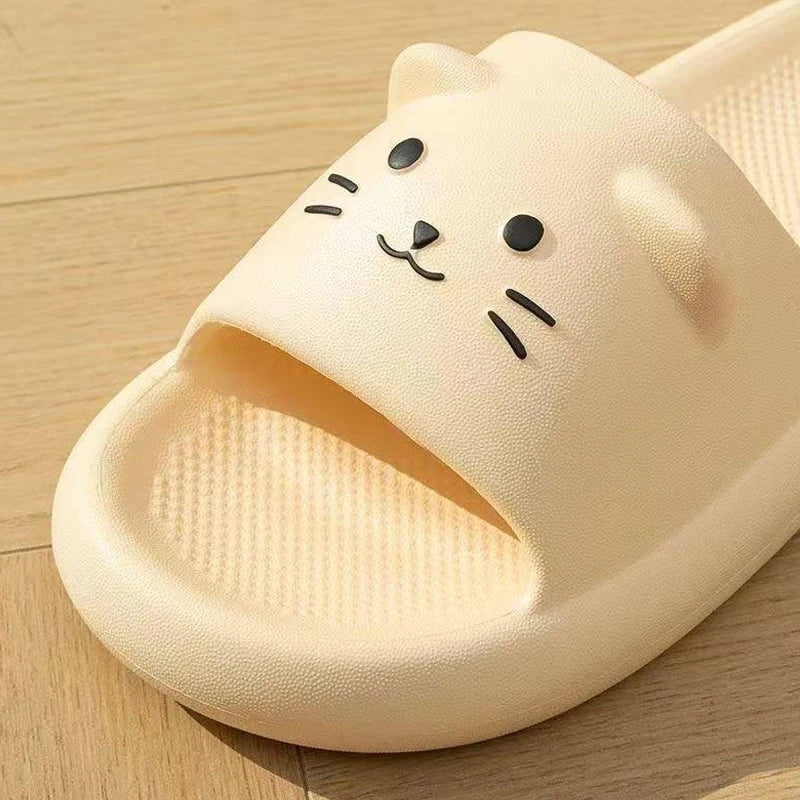 Printting Cute Cat Women Slippers Summer Indoor Soft Cartoon Sandals Bathroom Anti-slip Outdoor Comfy Men Leisure Shoes Couple