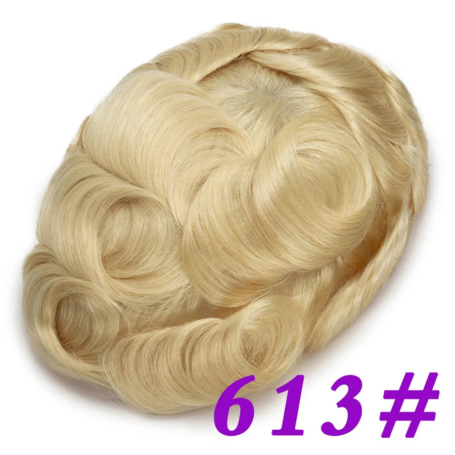 Men Toupees Real Hair Replacement Systems Thin Skin base Indian Human Remy Hair Toupee with Tapes Hairpiece Male Wig Touchcolor