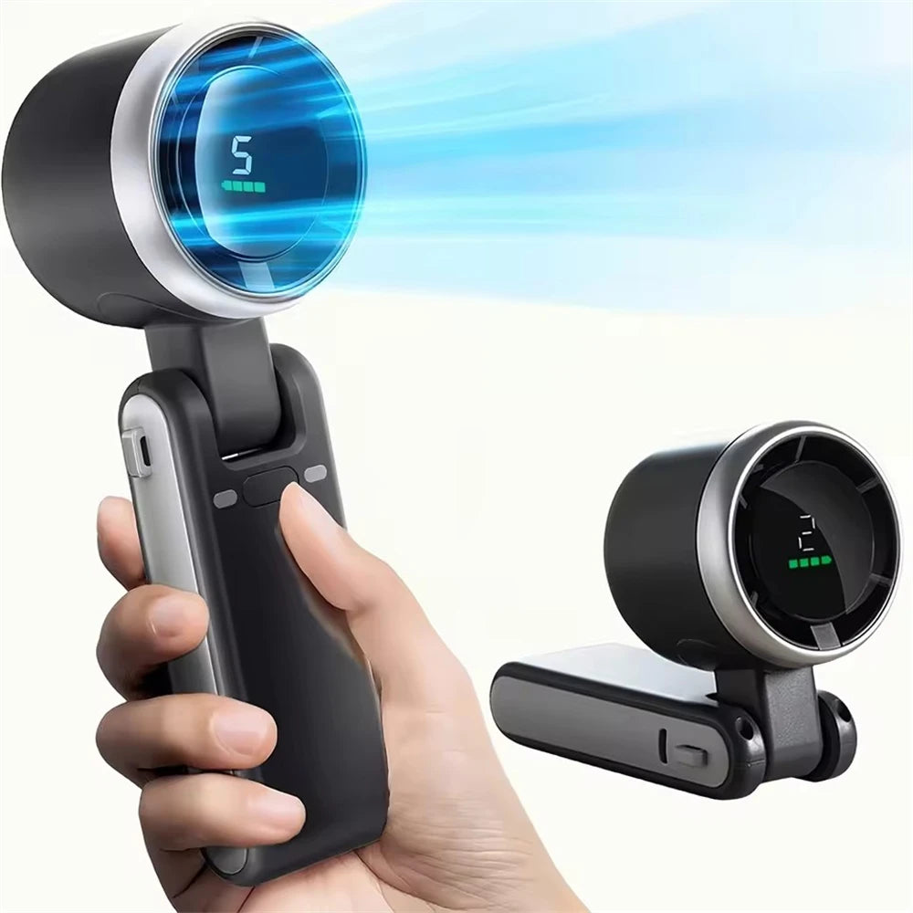 MEUYAG Portable 3-in-1 Turbo Handheld Fan, 5 High-Speed Settings, 3600mAh Power, Digital Screen, Foldable USB/Type-C Charge