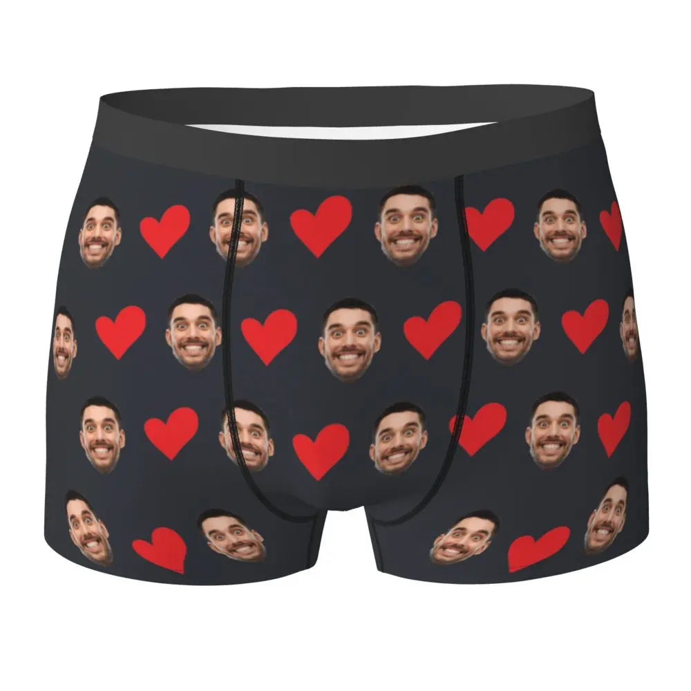 Personalized Face Photo Underwear - Custom Heart Boxer Briefs - Custom Men Briefs - Gift For Husband - Anniversary Gift for Dad