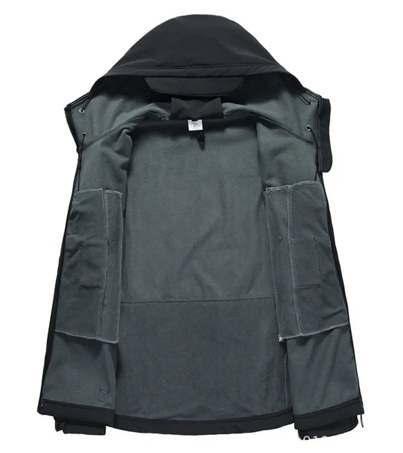 2025 New Fashionable Shark Skin Soft Shell Jacket Men's Tactical Windproof Waterproof Jacket Men's Jacket Hooded Jacket S-XXXXL
