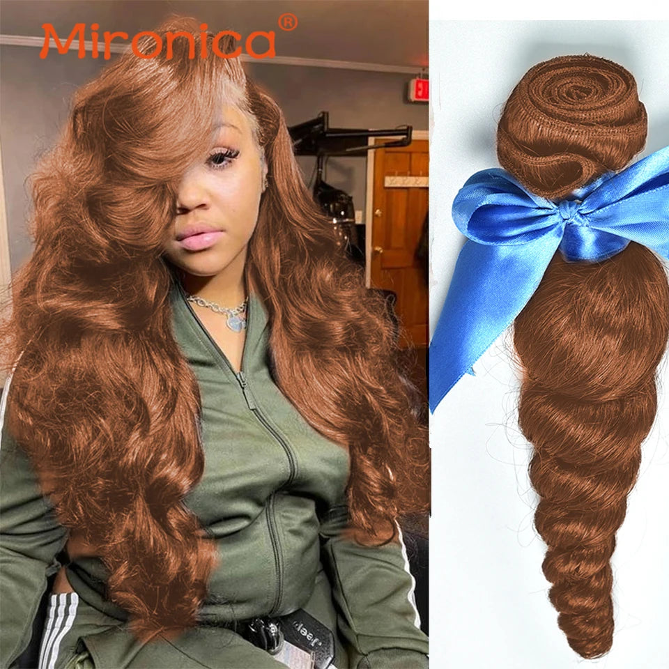Loose Wave 30# Brown Human Hair  Bundles With 13X4 HD Closure Malaysian Virgin 12A Human Hair 3Bundles With Closure Raw Hair