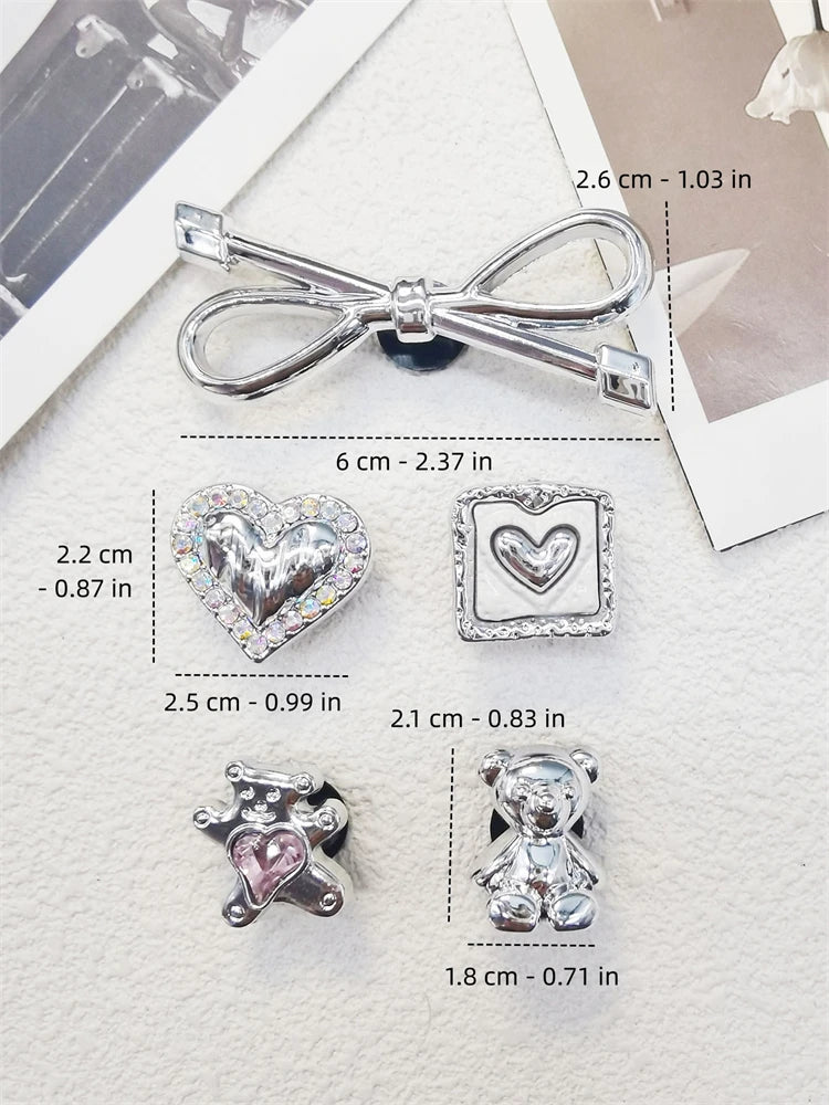10PCS ABS Shoe Charms Bow Rhinestone Accessories For Clogs Bear Pearl Buckle Decorations Diy Women Lovely Garden Shoes Decor