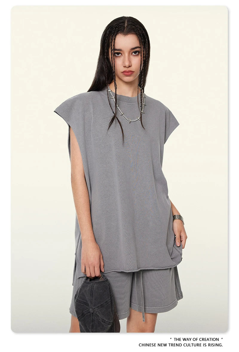 ZODF Vintage 2024 Washed 270gsm Cotton Tank Tops For Men Unisex Summer Relax Fit Slit Sleeveless Vest Streetwears HY0777