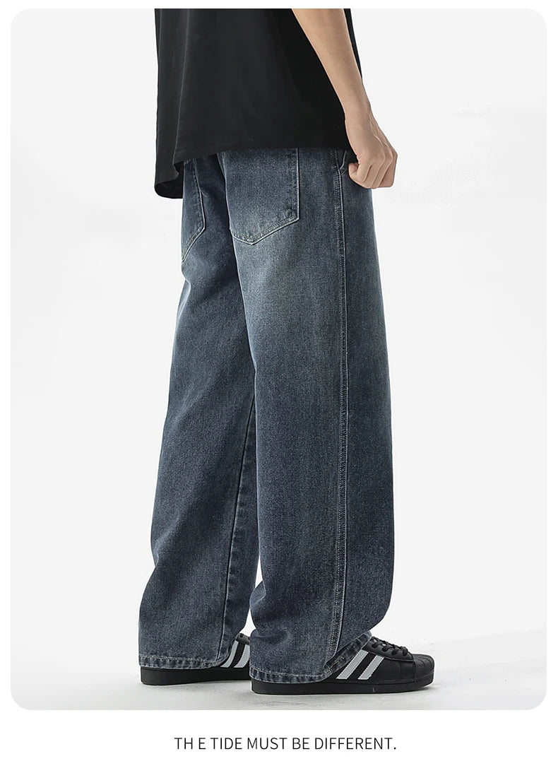 Men's Jeans American Loose Wide-leg Loose Straight Casual Trousers Street Hip-hop Baggy Jeans Black Grey  Blue Streetwear Men