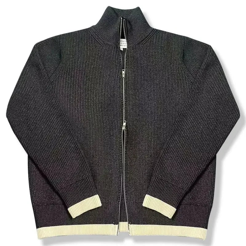 Warm Knitted Cardigan Men Double Zipper Turtleneck Cashmere Men's Winter Knit Jacket Autumn Spring Casual Fashion Sweater Coat