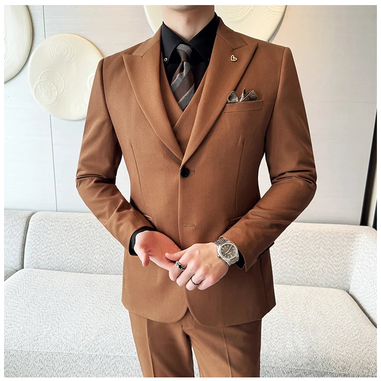 Slim-Fit Three-Piece Set Korean Style Two-Button Groomsmen Formal Wedding Business Suit Handsome Groom Best Man Dress High-