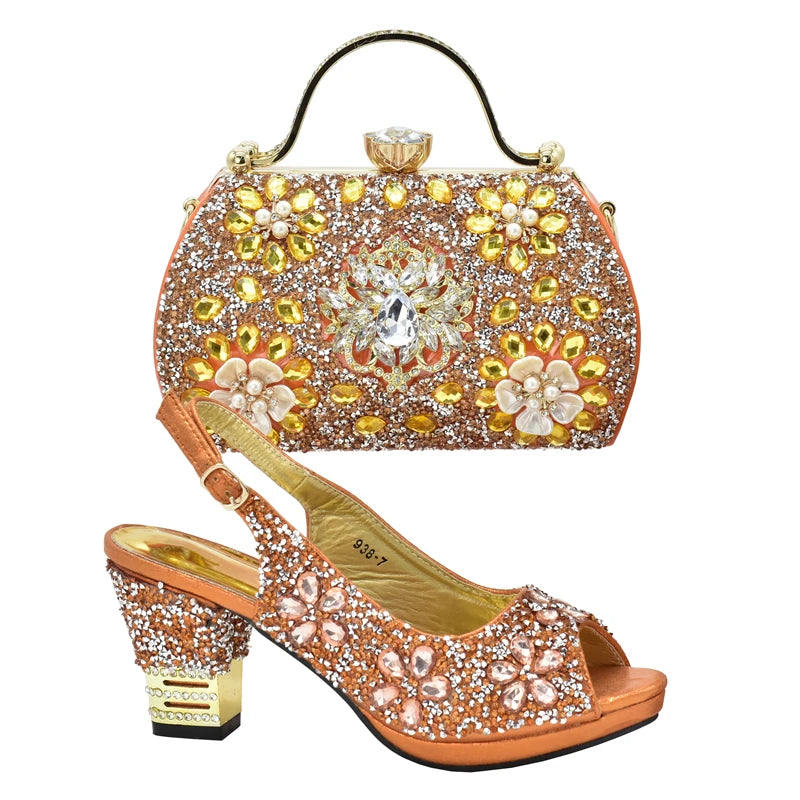 Latest Shoes and Bag for Party Wedding Plus Size Women Shoes 43 High Heels Sexy Ladies Luxery Shoes Women Dress Pumps with Purse