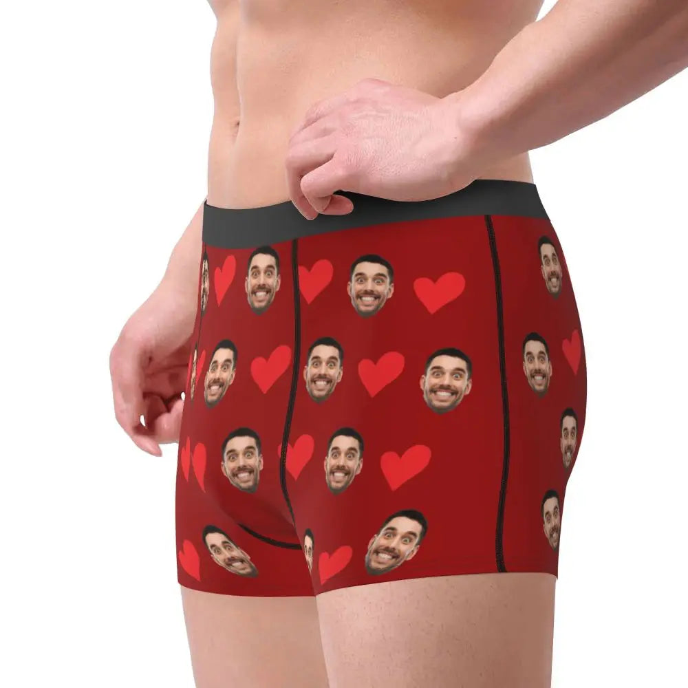 Personalized Face Photo Underwear - Custom Heart Boxer Briefs - Custom Men Briefs - Gift For Husband - Anniversary Gift for Dad